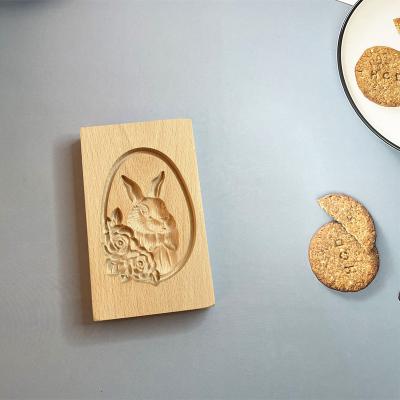 China Stocked Easter Bunny Wooden Cookie Cutter 3D Cookie Mold Embossing Craft Decorating Baking Tools for sale