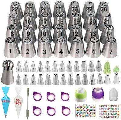 China 118Pcs Stainless Steel Viable Russian Tips Cookie Cake Icing Piping Nozzles with Pastry Bags and Coupler Decorating Baking Tool Kit for sale