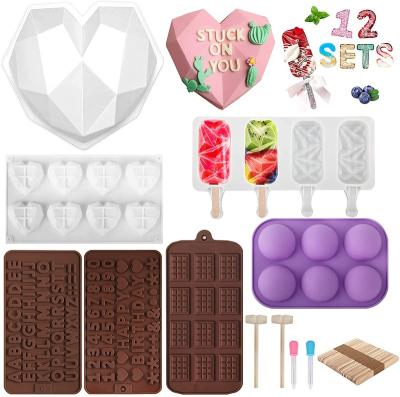 China Viable Diamond Heart Silicone Mousse Cake Kit With Hammers Droppers And Chocolate Popsicle Molds For Birthday Valentine's Day Baki Gift for sale