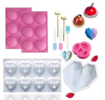 China Viable Diamond Heart Silicone Mousse Cake Kit With Hammers Droppers And Chocolate Brush For Birthday Valentine's Day Gift Baking Tools for sale