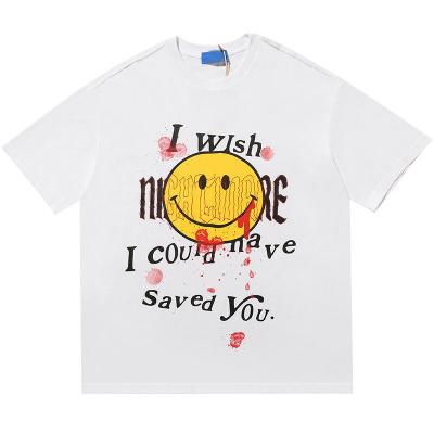 China Original men's half-wrapped T-shirt street smiling men's half-wrapped T-shirt loose hip-hop graffiti Anti-wrinkle brand T-shirt for sale