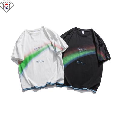 China 2021 Super Hot Summer Men's T-shirt New Rainbow Short Sleeve Couples Trend Institute of Statistics Anti-Wrinkle Half-Sleeved Men's Summer Clothes for sale