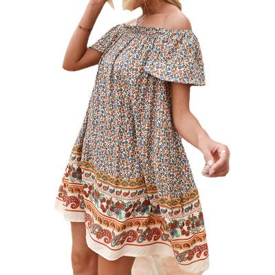 China 2021 Summer Women's Anti-Wrinkle Dress Korean Style Casual Muslim Dress Flower Print Dress for sale