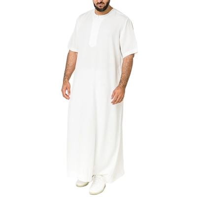 China Solid Color Rayon Muslim Islamic Kaftan Men's Middle East Saudi Arabia Short Sleeve Long Robes Men Dresses Islamic Clothing for sale