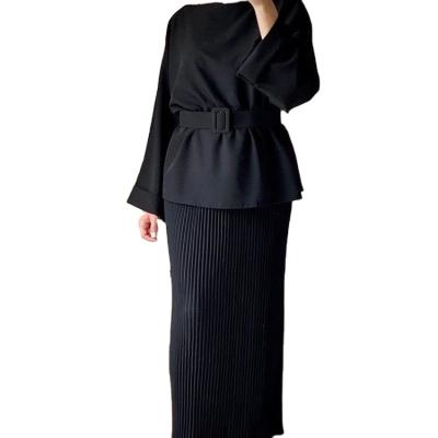 China Abaya Canvas Two Piece Islamic Clothing Women Plain Set Muslim Dress Dubai for sale