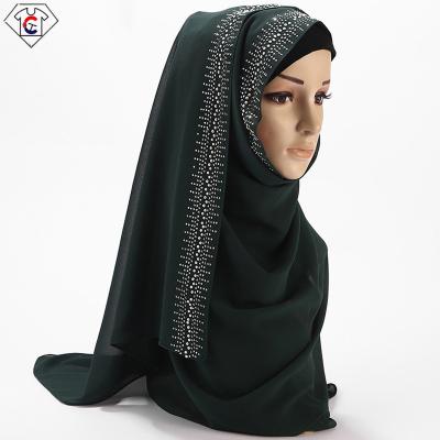 China All-match black scarf solid color rhinestone chiffon clothing manufacturer simple light women's hijab islamic clothing for sale