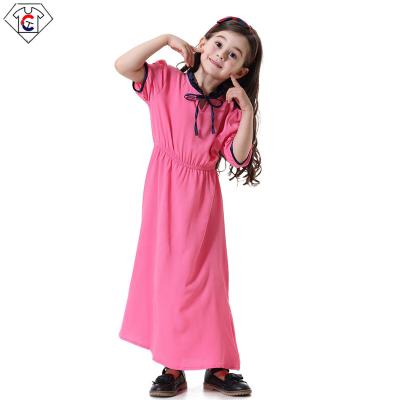 China Polyester 2021 Muslim Bow Lace Up Dress Solid Color Comfortable Cute Ruffle Kids Clothes Make Orders Kids Islamic Clothing Baby for sale