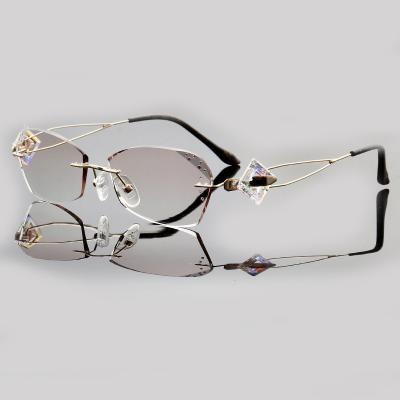 China All New Diamond Frameless Trimmed Pure Titanium Optical Spectacle Frame With Light Anti-blue Myopia Lenses for sale