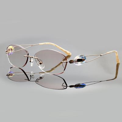 China All New Diamond Frameless Trimmed Pure Titanium Optical Spectacle Frame With Light Anti-blue Myopia Lenses for sale