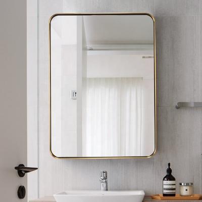 China Modern Contemporary Hotel Stainless Steel Frame Brushed Gold Wall Mirror Black Rectangle Frame Rounded Corner for sale