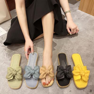 China Fashion Trend Logo Customized Women Flat Sandals Fashion Bow Leisure Non-slip Women's Flat Sandals for sale