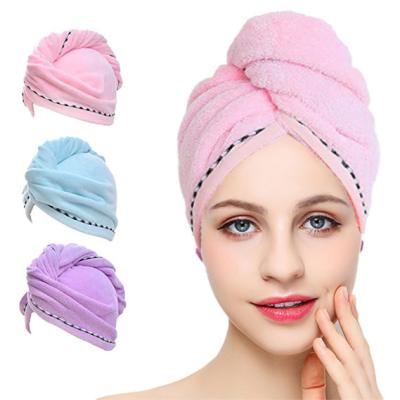 China Free Sample Fleece Hair Drying Cap Turban Microfiber Hair Towel Coral Chain QUICK DRY for sale