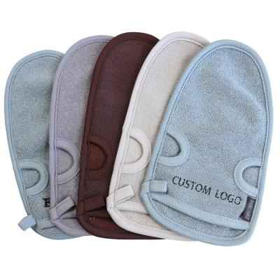 China All Natural Logo Bath Body Scrub Gloves Exfoliating Shower Glove Natural Bamboo Exfoliating Gloves for sale