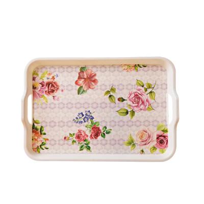 China Custom Made Eco - Friendly Melamine Plastic Serving Tray With Handle for sale