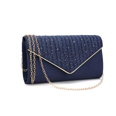 China Portable Elegant Custom Leather Chain PU Long Decoration Pearl Strap Evening Clutch Bag for sale