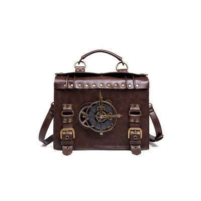 China PU Leather Retro Style Portable Messenger Bag Industrial Style Shoulder Bag Student Punk School Bag for sale