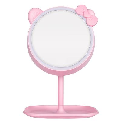 China Cat Cosmetic Lighted Pink Mirror With Led Touch Screen Lightweight Standing Vanity Mirror Adjustable Light For Desktop Cosmetic for sale