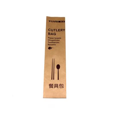 China Recyclable Brown Kraft Paper Bag Knife And Fork Bag Cutlery Bag PE Coated Paper Packaging Paper Bag for sale