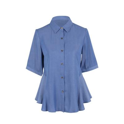 China New Arrival Spring Fashion Breathable Plain Dyed Casual Women Ruffle Blouse for sale