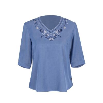 China Quality Assurance Breathable Boho Women Custom Fashion V-Neck Floral Embroidery Tops for sale