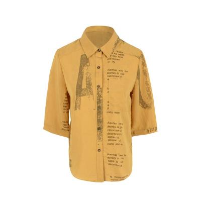 China Anti-Wrinkle Fast Delivery Anti Wrinkle Letter Printed Fashion Yellow Women Elegant Blouse for sale