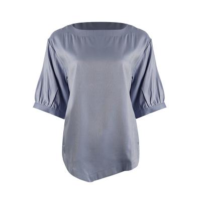 China Solid Round Collar Half Sleeve Wholesale Loose Gray Summer Design Breathable Latest Tops Women Blouse for sale