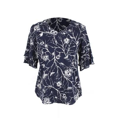 China Xingchen China Supply Breathable Customized Rayon Womens O Neck Vintage Floral Printed Top for sale