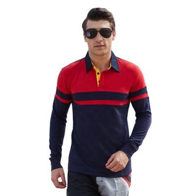 China anti-wrinkle 100% cotton anti-wrinkle colorblocked long sleeve golf knitted polo shirt men for sale