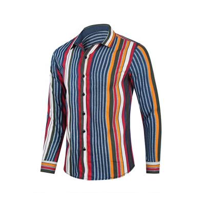 China Xingchen Oversized Vertical Rainbow Anti-pilling Striped Printed 100% Cotton Casual Shirts For Men for sale