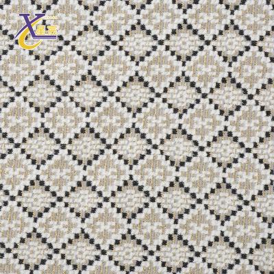 China Other soft touch jacquard check polyester gold poly knit thick satin apparel fabric with metal thread for sale