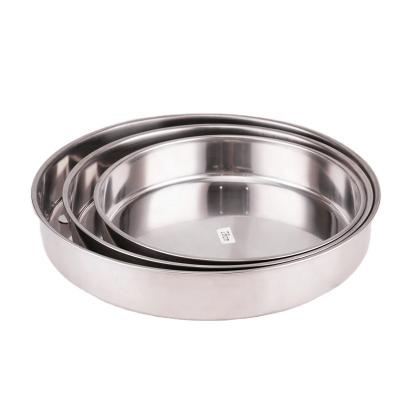 China 410 Stainless Steel Round Cake Stocked Dish Tray Set Kitchen Food Bakeware 3pcs for sale