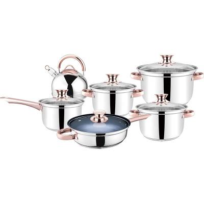 China Stocked 12pcs 201 Stainless Steel Nonstick Cookware Set Colorful Nonstick Cooking Pot for sale