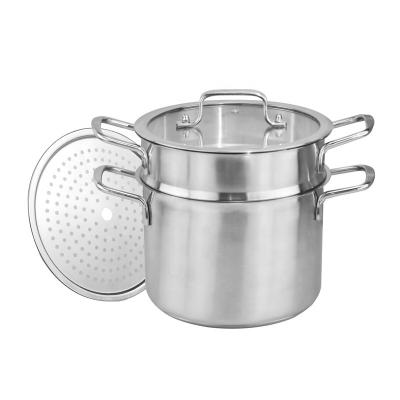 China Double Layer Food Kitchen Pot Stocked Spaghetti Cooking Pot With Glass Lid Steamed Rack for sale