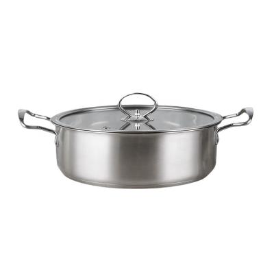 China Double Stocked Handle Cookware 24cm Stainless Steel Soup Hot Pot With Glass Lid for sale