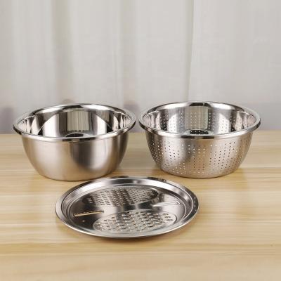 China Different Style Kitchen Fruit Use Basin Metal Stocked Multi Function Strainer Colander Set for sale