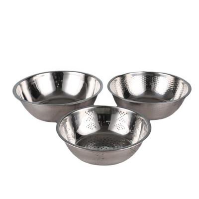 China Kitchen Use Stainless Steel 3 Pcs Colander Set Rice Washing Strainer Basket Stocked Strainer for sale