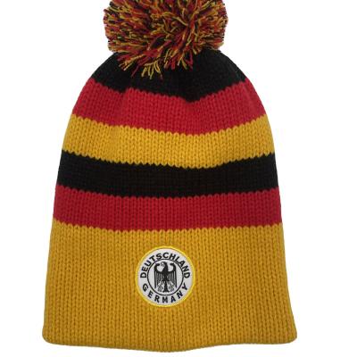 China JOINT Custom Embroidery Patch Knitted Beanie Hat Country Logo Beanies Hat For Soccer Club Teams With Pom Pom for sale