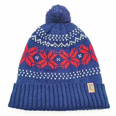 China JOINT winter jacquard custom logo with inner fleece winter toque knit beanie hat for unisex for sale