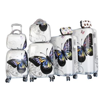 China Wholesale Printed Dark Gray 20 24 28 Inch ABS Butterfly Trolley Custom Made PC Luggage For Girls for sale