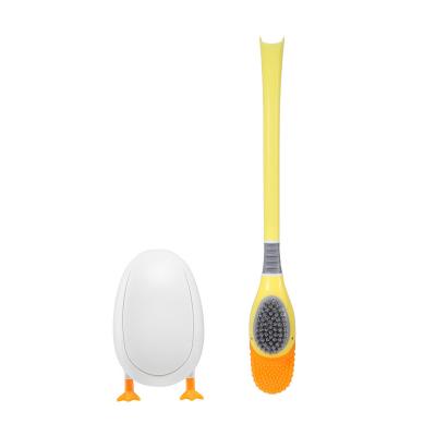 China New Soft Stocked Bathroom Cleaning Toilet Brush Long Plastic Handle Scrub Wash Brushes for sale