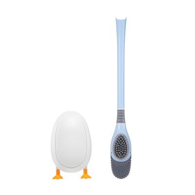 China Creative Duck Shaped Silicone Soft Brush Long Handle Viable Toilet Brush Cleaner for Washing Toilet for sale