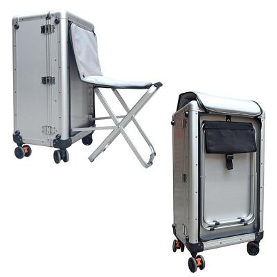 China Built in Aluminum Alloy Chair Custom Aluminum Frame Equipment Trolley Luggage Case Hard Suitcase Carry On Luggage Travel Engineer Box Case for sale