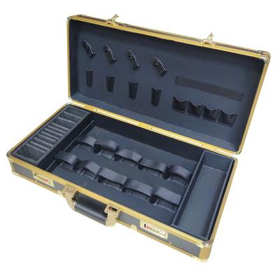 China Professional Black Aluminum Frame+White MDF Black And Gold Barber Scissors Storage Case Box Tool Travel Carrying Case Aluminum For Clippers for sale