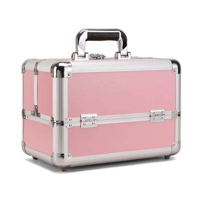 China Fashion Professional Pink Beauty Vanity Box CASE FOR Travel Makeup Aluminum Rolling Cosmetic Case With Lock for sale