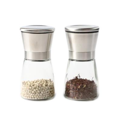 China Viable Spice Salt Pepper Glass Jar With Stainless Steel Grinder for sale