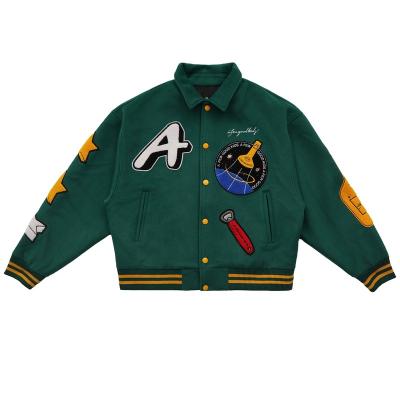 China Custom Vintage Mens Loose Wool Fleece Patch Chenille Embroidery Design Letterman Logo Embroidery Letterman Breathable Varsity Jackets Youth for sale