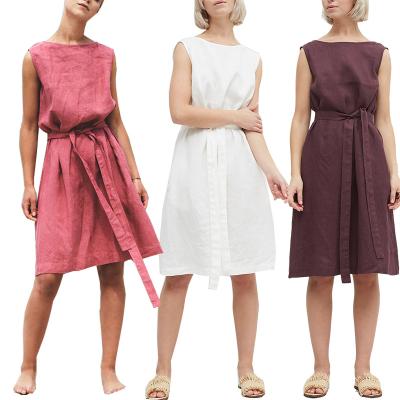 China Elegant Vintage Maxi Dress O Neck Sleeveless Dry Cleaning A Line Dress Women Midi Straight Long Linen Dress for sale