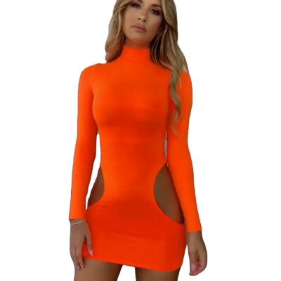 China Washable Solid Color Women Slip Dress Long Sleeve Plus Size Tight Mini Ladies Skirt Dress Party Wear for sale