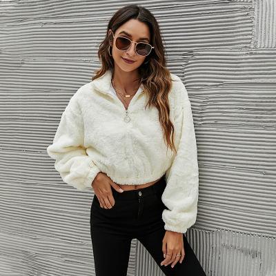 China Short Comic White Imitation Fur Long Sleeve Sweater Rabbit Collar Fleece Jacket Winter 2021 Fashionable Coat Tops for sale