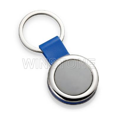 China All over the world Metal ShapedLeather Promotional Strap White Customized Gift Rotating Keyring Holders for sale